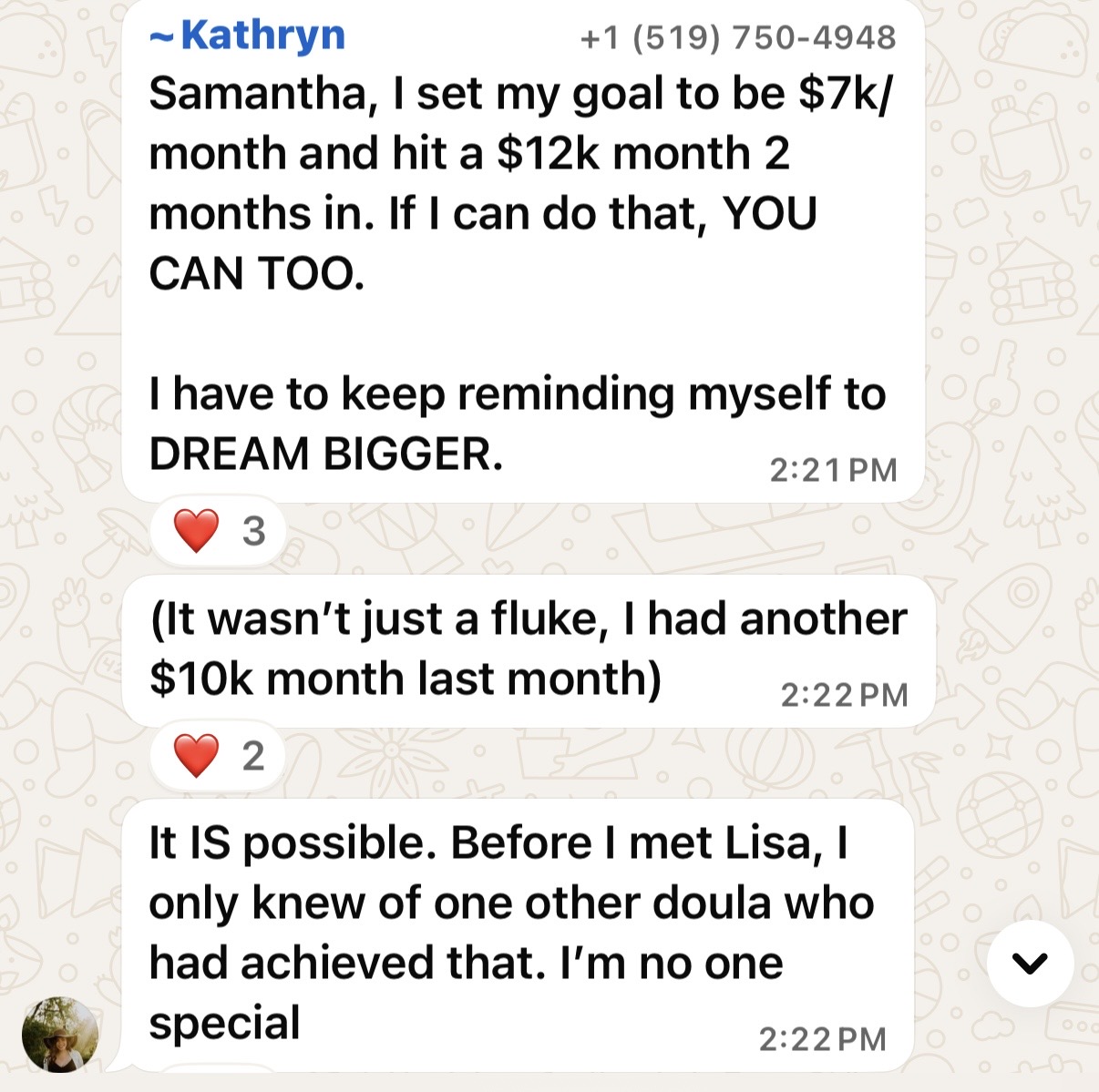 Client message: set my goal at $7k/month and hit a $12k month two months in